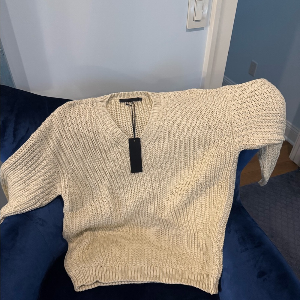 Jenni Kayne Cream Cotton Cabin V-Neck Sweater - Picture 4 of 7
